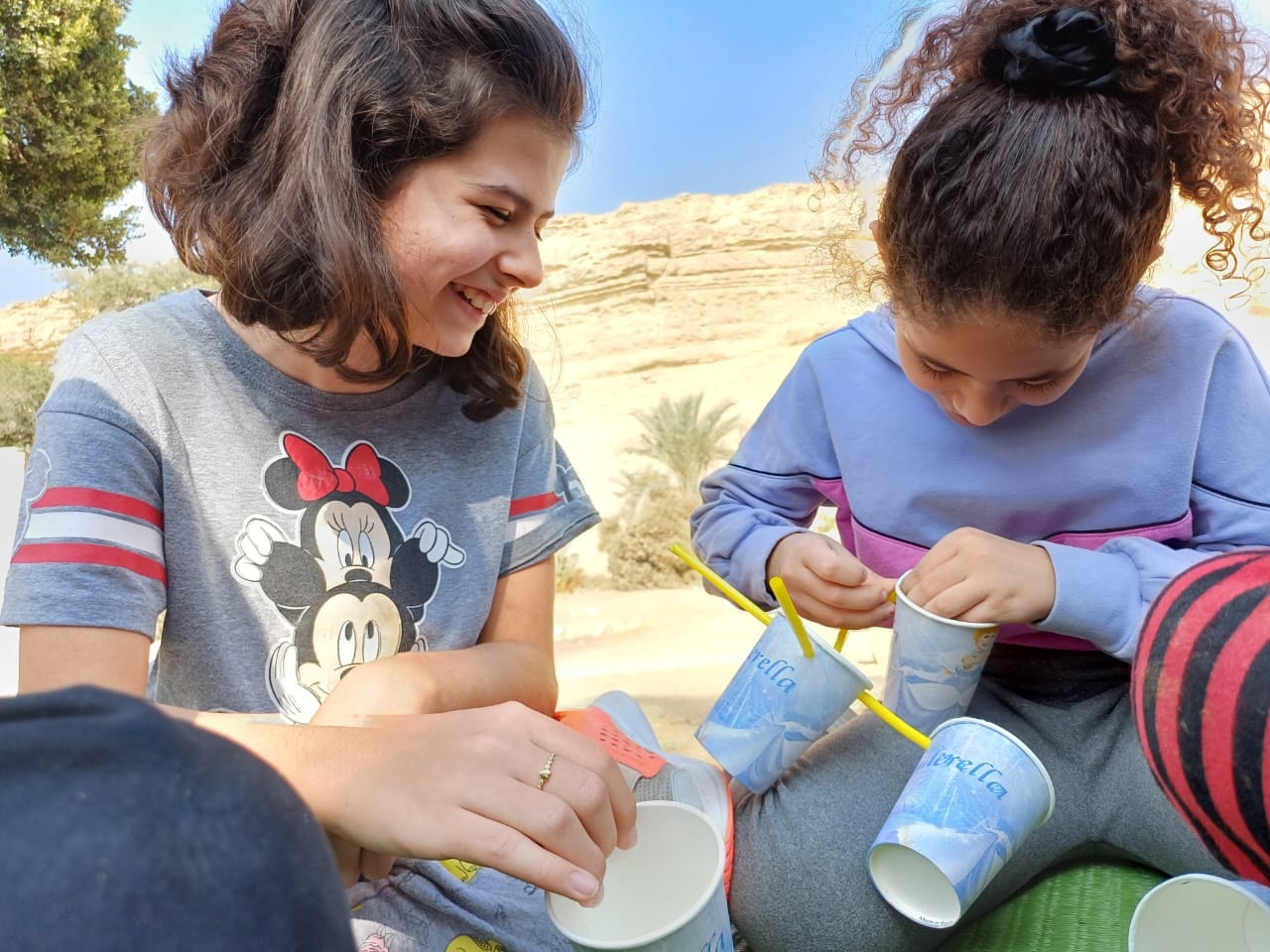 Students doing a hands-on science activity outdoors